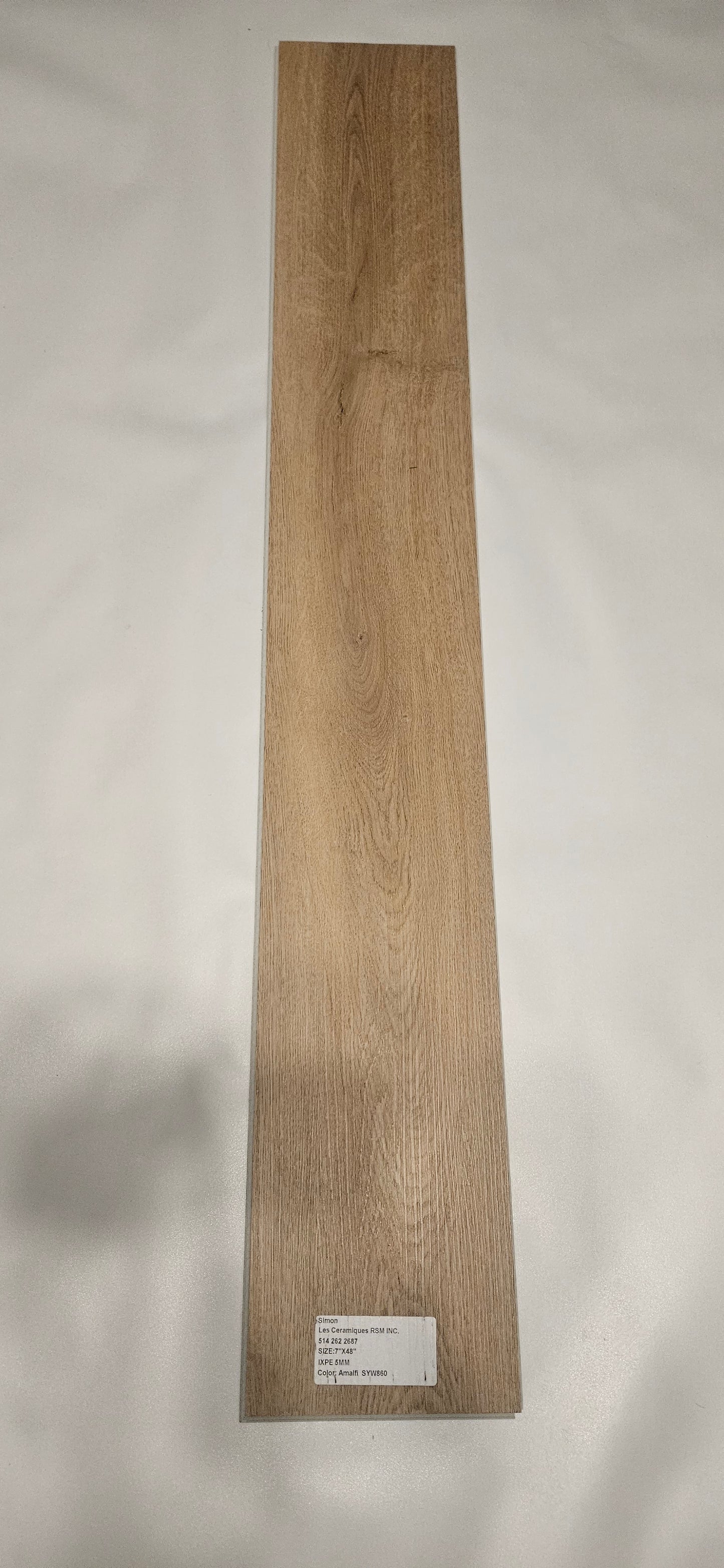 ●Amalfi #SYW860 SOLD PER BOX 2.99 $ pi²/21.63sqft/box AVAILABLE UPON REQUEST ●SPC VINYL 7"x48" 5mm IXPE UNDERLAYMENT