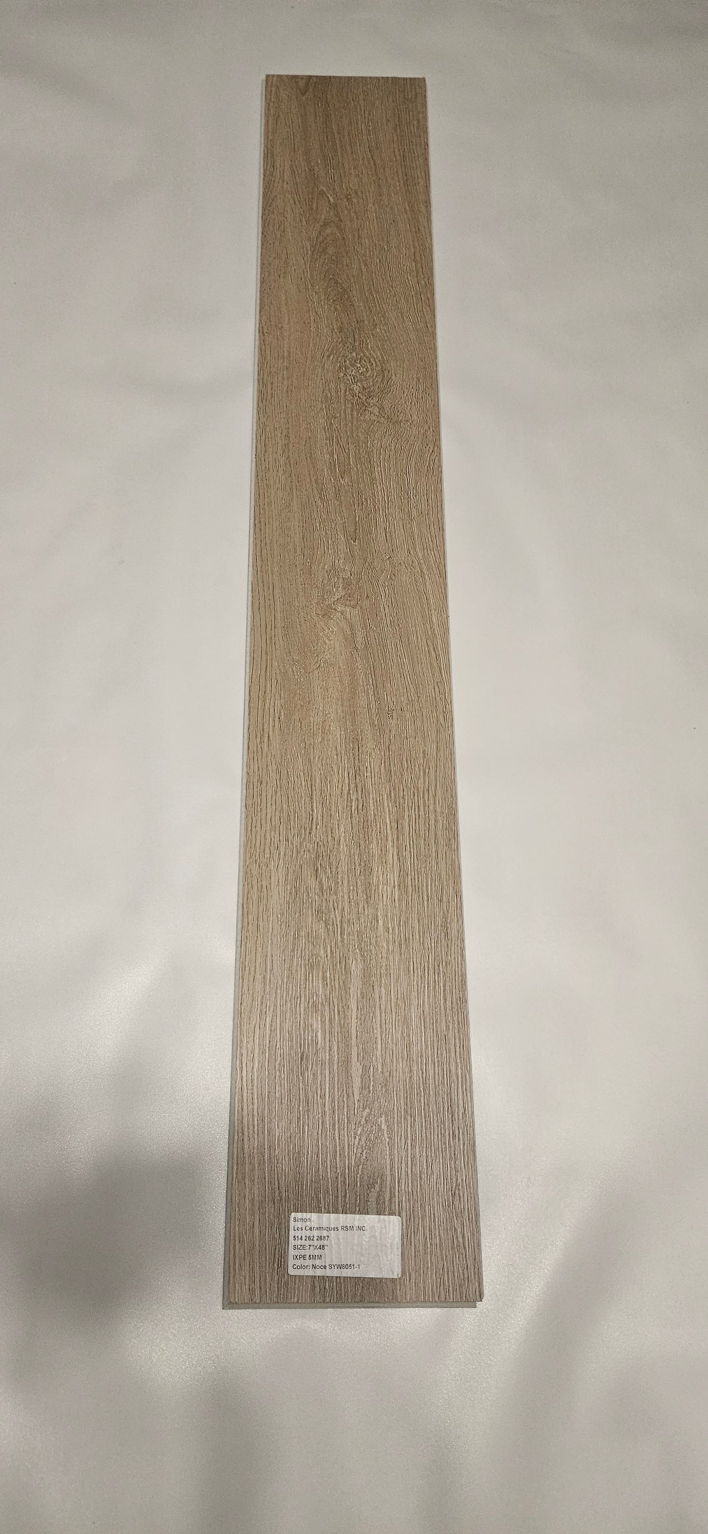 ●Noce #SYW8051-1 SOLD PER BOX 2.99 $ pi²/21.63sqft/box AVAILABLE UPON REQUEST ●SPC VINYL 7"x48" 5mm IXPE UNDERLAYMENT